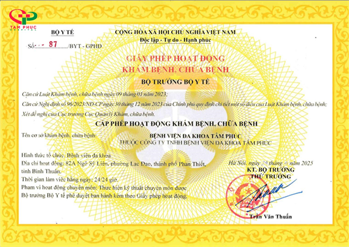 GIẤY PHÉP HÀNH NGHỀ BỆNH VIỆN ĐA KHOA TÂM PHÚC